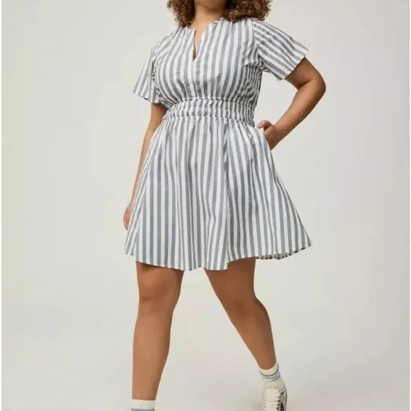 Torrid women’s Sz 1X blue& white Striped Skater Mini Dress summer - Picture 3 of 12